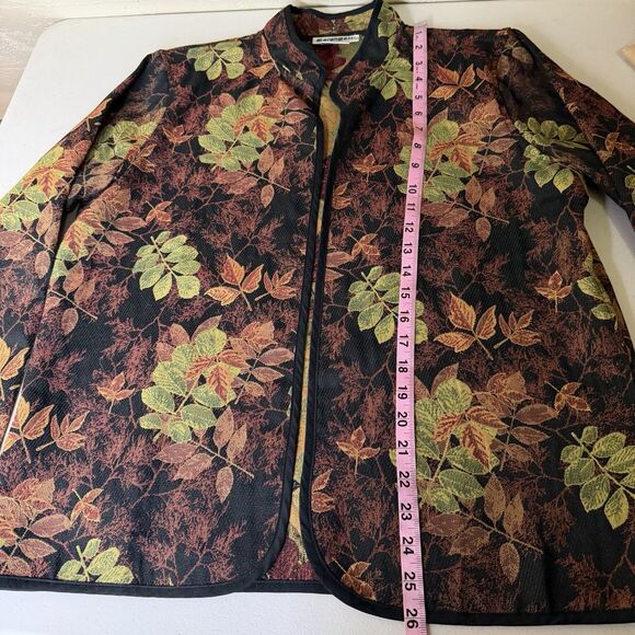 Serengeti Tapestry Open Front Jacket Womens Large Leaf Print Reversible Boho - Picture 4 of 9
